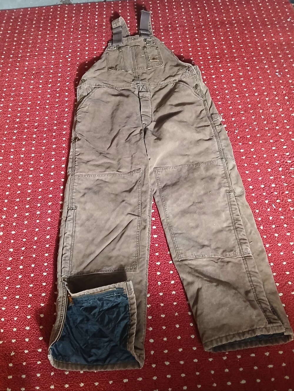 Vintage 1999 Carhartt R27 CHT Chestnut Double Knee Quilted Bib Overall 38x32 USA